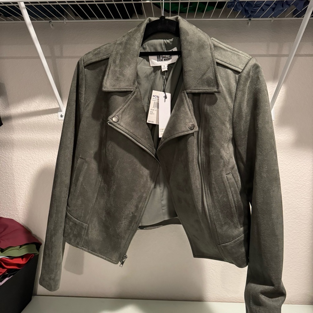 Suede Moto Jacket in Olive Green